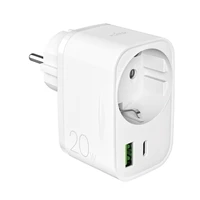 Puro 20W Power Delivery įkroviklis su Schuko kištuku ir lizdu 1x USB-C + 1x USB-A - baltas