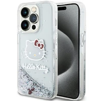 Hello Kitty Liquid Glitter Charms Kitty Head dėklas telefonui iPhone 14 Pro Max - sidabrinė