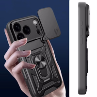 Hibridinis šarvuotas Camshield dėklas iPhone 17 Pro su stovu ir kameros dangteliu - juodas
