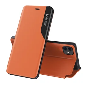 Eco Leather View Case elegantiškas knygos tipo dėklas su stovu iPhone 13 oranžinis