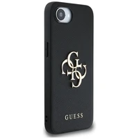 Guess PU Grained 4G Metal Logo dėklas telefonui iPhone 16e - juodas