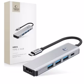 Tech-Protect HB01 HUB adapteris 5in1 USB-C + USB3.0 + HDMI 4K 60Hz + PD100W - pilkas