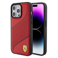 Ferrari Perforuotos bangos metalinis logotipas dėklas telefonui iPhone 15 Pro - raudonas