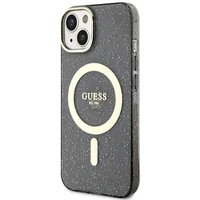 Guess GUHMP14MHCMCGK iPhone 14 Plus 6.7" juodas/juodas kietas dėklas Blizgučiai Auksas Magnetinis