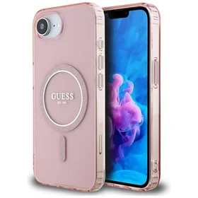 Guess IML Glitter Circle Magnetinis dėklas telefonui iPhone 16e - rožinis