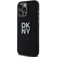 DKNY skystojo silikono metalinio logotipo dėklas telefonui iPhone 15 Pro - juodas