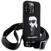 Karl Lagerfeld KLHCP15XSCBSKNK iPhone 15 Pro Max 6.7" kietas dėklas juodas/juodas Crossbody Silikoninis Ikonik