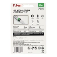 TCBEST įkraunama baterija R6 (AA) 1600 mAh su lizdu Type C + kabelis USB A į 4 x Type C 4 vnt.