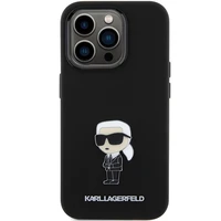 Karl Lagerfeld Silikoninis Ikonik Metal Pin dėklas telefonui iPhone 15 Pro - juodas