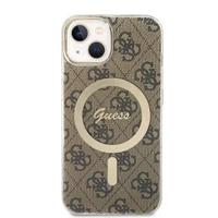 Rinkinys Guess GUBPP14MH4EACSW dėklas + įkroviklis iPhone 14 Plus 6.7" rudas/rudas kietas dėklas 4G Print Magnetinis