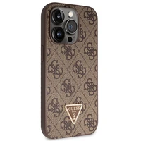 Guess GUHCP14LP4TDSCPW dėklas iPhone 14 Pro - rudas kryžminis 4G metalinis logotipas