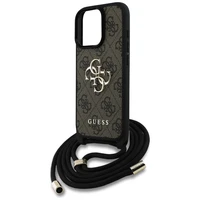 Guess 4G Big Logo Cord Stap dėklas telefonui iPhone 16 Pro Max - rudas