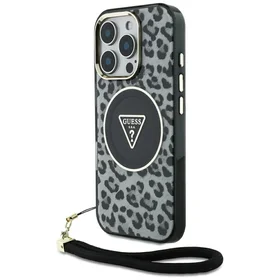 Guess HC IML leopardas trikampio virvelės dirželis MagSafe dėklas iPhone 16 Pro - juodas