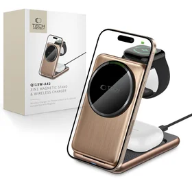 QI15W-A42 3in1 indukcinis įkroviklis su MagSafe Apple įrenginiams - auksinis