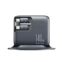 Joyroom Podix JR-TRD01 GaN 140W stalinis įkroviklis su 5 jungtimis ir dviem ištraukiamais laidais - pilkas