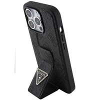 Guess Grip Stand 4G Triangle Strass dėklas telefonui iPhone 15 Pro - juodas