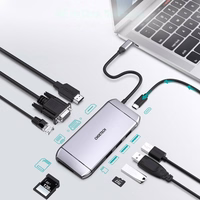 Choetech 9in1 daugiafunkcinis USB Type C šakotuvas - 3x USB 3.2 Gen 1 / SD ir TF atminties kortelių skaitytuvas / HDMI 4K 30Hz / VGA Full HD 60Hz / USB Type C / RJ45 pilkas (HUB-M15 pilkas)