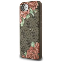Guess 4G Flowers Print Magnetinis dėklas telefonui iPhone 16e - rudas
