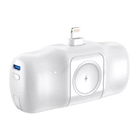 Wozinsky WF16-YLS 5000mAh 15W Lightning mini išorinė baterija su įmontuotu USB-C kabeliu ir Apple Watch įkrovikliu - balta