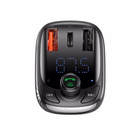 Įkroviklis automobilinis + FM transmiteris BASEUS (S-13) (2xUSB;1xUSB-C) juodas