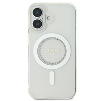 Guess IML Rhinestones magnetinis dėklas telefonui iPhone 16 Plus - baltas