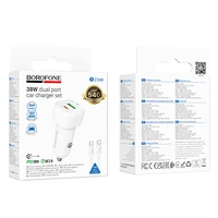 Borofone Car charger BZ34B Cloud - USB + Type C - QC 3.0 PD 38W with Type C to Type C cable white