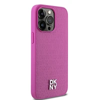 DKNY Odinis monogramos rašto metalinis logotipas Magnetinis dėklas telefonui iPhone 15 Pro Max - rožinis