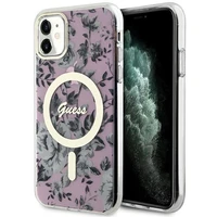 Guess GUHMN61HCFWSP iPhone 11 / Xr 6.1" rožinis kietas dėklas Gėlė MagSafe