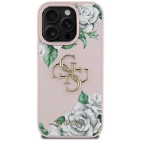 Guess Grained Roses Big 4G logo dėklas telefonui iPhone 16 Pro - rožinis