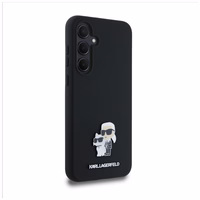 Karl Lagerfeld Silikoninis Karl&Choupette Metal Pin dėklas Samsung Galaxy A35 - juodas