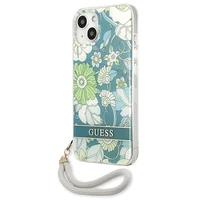 Guess GUHCP13SHFLSN iPhone 13 mini 5.4" žalias kietasis dėklas su gėlių dirželiu