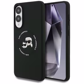 Karl Lagerfeld silikoninis Nauble galvos ir apskritimo Magnetinis dėklas telefonui Samsung Galaxy S25 Edge - juodas