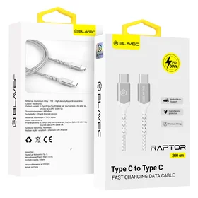 Blavec Cable Raptor braided - Type C to Type C - PD 60W 3A 2 metres Apple CarPlay/Android Auto (CRA-CC3WS20) white-silver