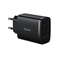 Baseus įkroviklis Compact 3 x USB juodas 17w