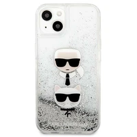 Karl Lagerfeld Skystas Glitter Karl&Choupette Galvos dėklas iPhone 13 mini - sidabrinis
