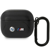 BMW BMA322PVTK AirPods 3 kartos dėklas juodas/juodas odinis su lenkta linija