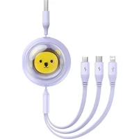 BASEUS ištraukiamas kabelis (m) 3in1 USB A į Micro USB / Lightning / Type C CB000063 1,1 m - violetinis (m)