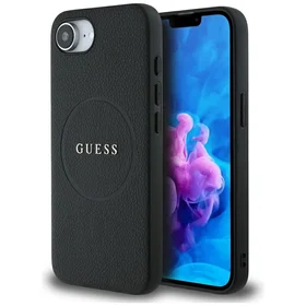 Guess PU Grained Classic Logo dėklas telefonui iPhone 16e su MagSafe - juodas