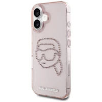 Karl Lagerfeld IML Rhinestones Karl Head dėklas telefonui iPhone 16 rožinis