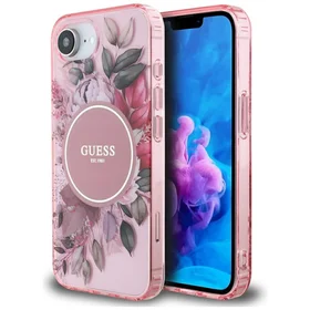 Guess IML Flowers Magnetinis dėklas telefonui iPhone 16e - rožinis
