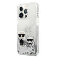 Karl Lagerfeld Skystas blizgučiai Karl&Choupette dėklas telefonui iPhone 13 Pro Max 6.7" - sidabrinis