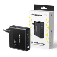 GaN Wozinsky CGWCB 140W sieninis įkroviklis 3 x USB-C / 2 x USB-A - juodas