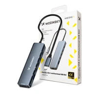 USB-C 6 in 1 Hub Wozinsky WHBC10Y4S daugiafunkcis, aliuminis, su 25 cm laidu - pilkas