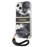 Guess GUHCP13MKCABBK iPhone 13 6.1" juodas/juodas kietas dėklas Camo Strap Collection
