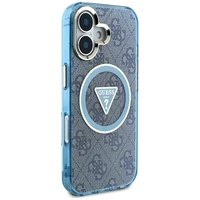 Guess IML Metal Glitter 4G Circle Triangle Magnetinis dėklas telefonui iPhone 16 - mėlynas
