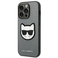 Karl Lagerfeld Saffiano Choupette Head Patch dėklas telefonui iPhone 14 Pro - sidabrinis