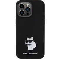 Karl Lagerfeld silikoninis Choupette Metal Pin dėklas telefonui iPhone 15 Pro Max - juodas