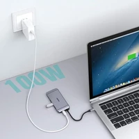 Choetech 9in1 daugiafunkcinis USB Type C šakotuvas - 3x USB 3.2 Gen 1 / SD ir TF atminties kortelių skaitytuvas / HDMI 4K 30Hz / VGA Full HD 60Hz / USB Type C / RJ45 pilkas (HUB-M15 pilkas)