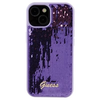 Guess Sequin Script Metal dėklas telefonui iPhone 15 - violetinė