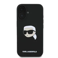 Karl Lagerfeld silikoninis dėklas telefonui Karl Head Print Magnetinis iPhone 16 - juodas